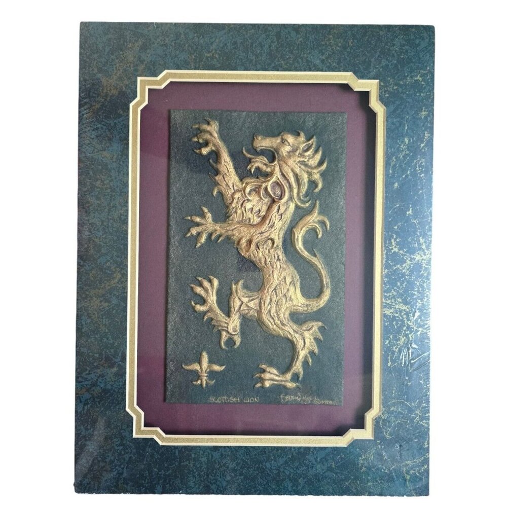 Scottish Rampant Lion Framed Wall Art Embossed Gold Design Decorative Home Decor